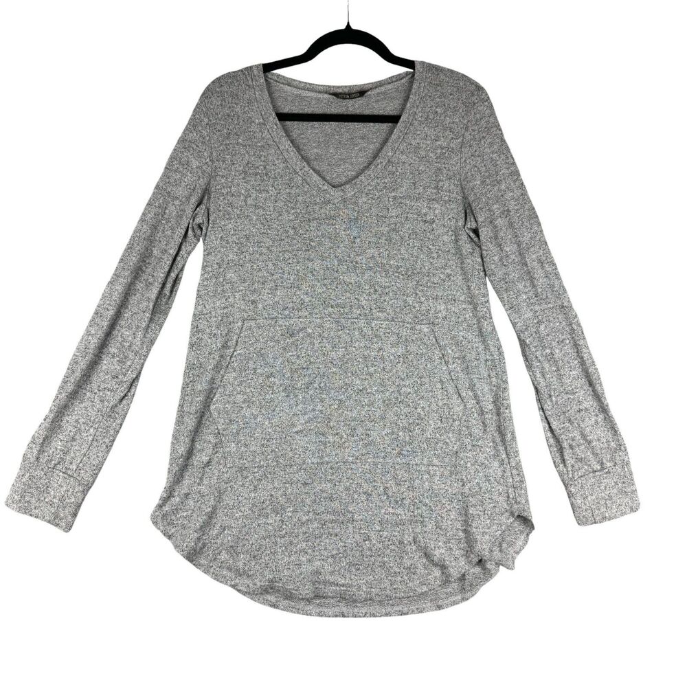 Peyton Jensen Top Women's Medium Gray Long Sleeve Kangaroo Pocket Shirt Stretch